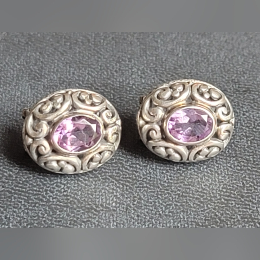 Oval 925 Silver and Purple Amethyst Omega  Earrings
